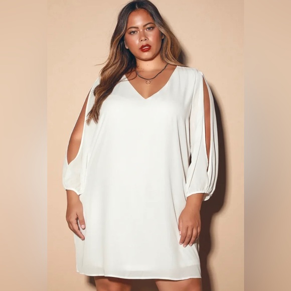 Lulu’s White Split Sleeve Swing Dress Size XL NWT - Picture 3 of 8